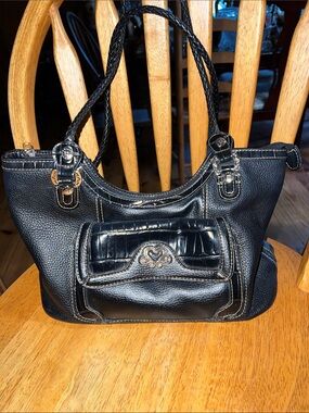 Black Women's Shoulder Tote with Front Accent Pocket